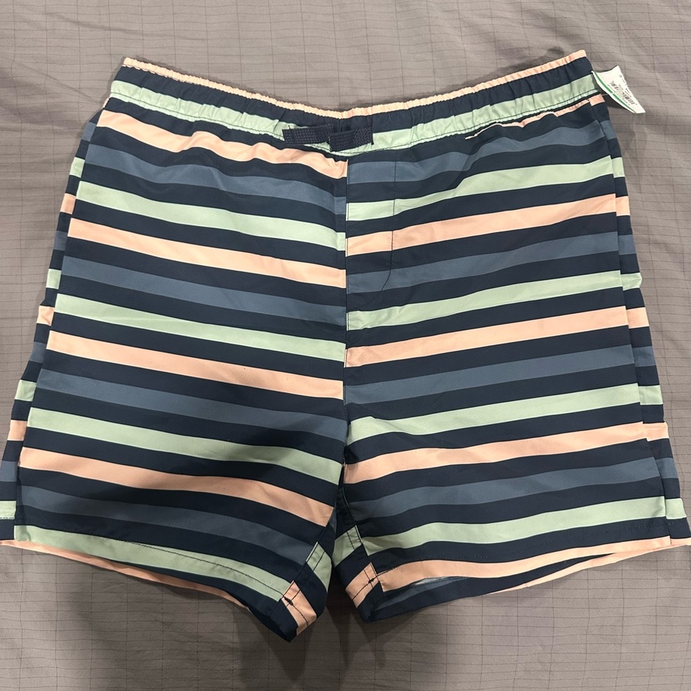 Nordstrom Navy, Peach, and Mint Striped Boys Swim Trunks Size xl